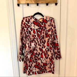 H&M Red & Pink Long-Sleeved Satin Leopard Dress